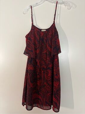 Eyelash Couture Vintage Red & Navy Blue Paisley Mini Dress